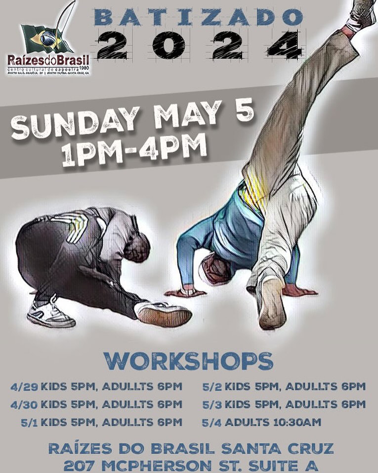 This week! Workshops all week long + Batizado on Sunday May 5!!
Also catch us @moesalley on May 4 for our performance with @sambadamusic !