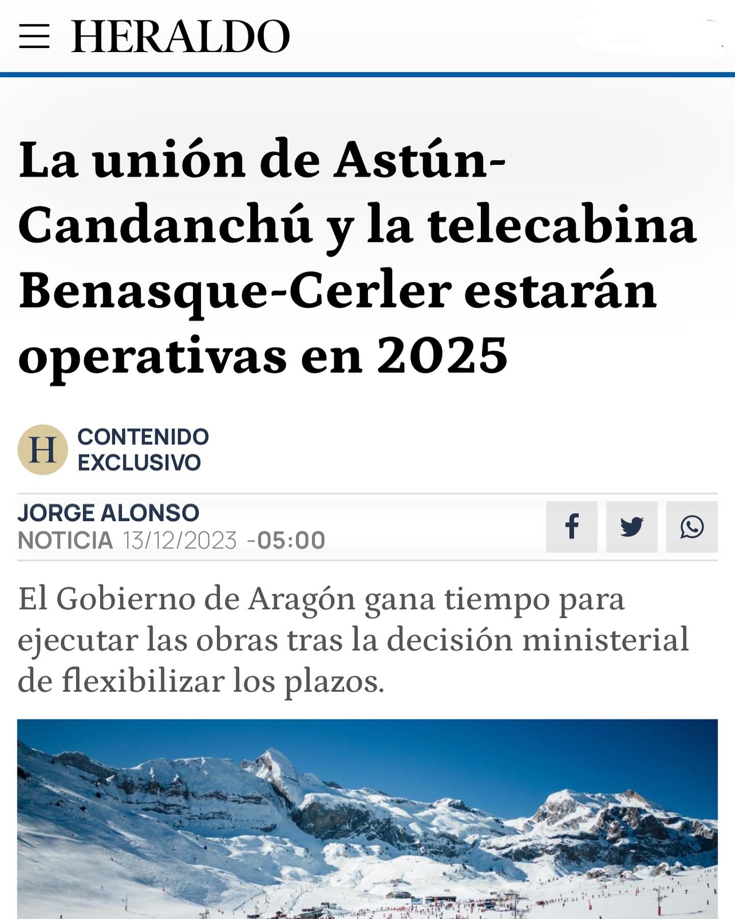 Se amplía el plazo para poder ejecutar las obras de la conexión de Astún y Candanchú y se confirma así los plazos de conclusión para el año 2025, contando finalmente con 10 millones de euros de fondos europeos.
Asimismo se prevé el inicio de obras cuando termine la presente temporada de esquí.
Ya estamos impacientes por ver como comienzan los trabajos y la unión de estas dos estaciones, tan deseada desde hace décadas. se hace realidad.
#uniondeestacionessi
#astun
#candanchú
#formigal