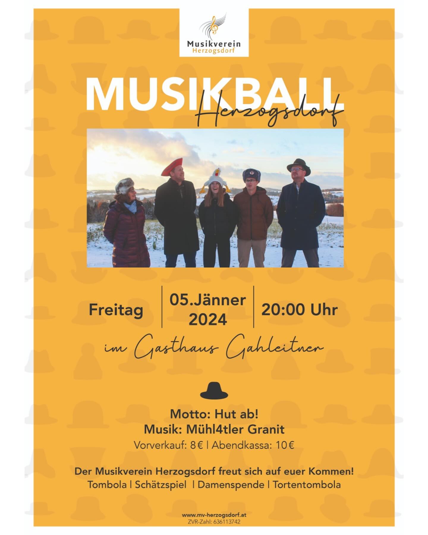 🎩Save the date🎩
Am 05. Jänner 2024 findet unser Musikball unter dem Motto: „HUT AB„ im Gasthaus Gahleitner in Herzogsdorf statt. 🤠🪩💃🏼
Musik: Mühl4tler Granit
VVK: 8 €
AK: 10 €
Wir freuen uns auf Euer Kommen und auf eine unvergessliche Nacht ✨
#musikball #herzogsdorf #mvherzogsdorf #musikverein #musik #ball #ballnacht #ballzeit #hutab #mottoprty #05012024 #mühl4tlergranit