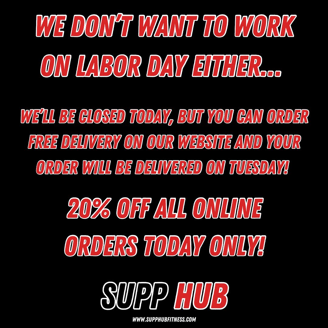 We don’t want to work on Labor Day either…Order online and get 20% off all products today only!
Choose Free local delivery at checkout and your order will arrive tomorrow!