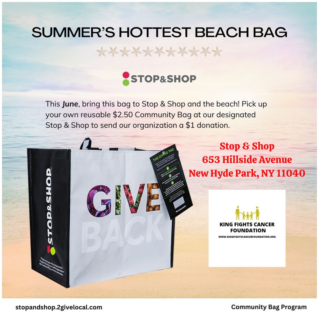 King Fights Cancer Foundation is Stop & Shop’s Partner of the Month for June! From June 1st to 30th, for every reusable Community Bag purchased at 653 Hillside Avenue, New Hyde Park NY, we’ll receive $1 towards our Community Outreach. Join us in making a difference!
•
•
•
#CommunityOutreach #StopAndShop #SupportLocal #NYC #kingfightscancerfoundation #kfcf #nonprofit #communitybag #givelocal #support #ChildhoodCancer #togetherwearestronger