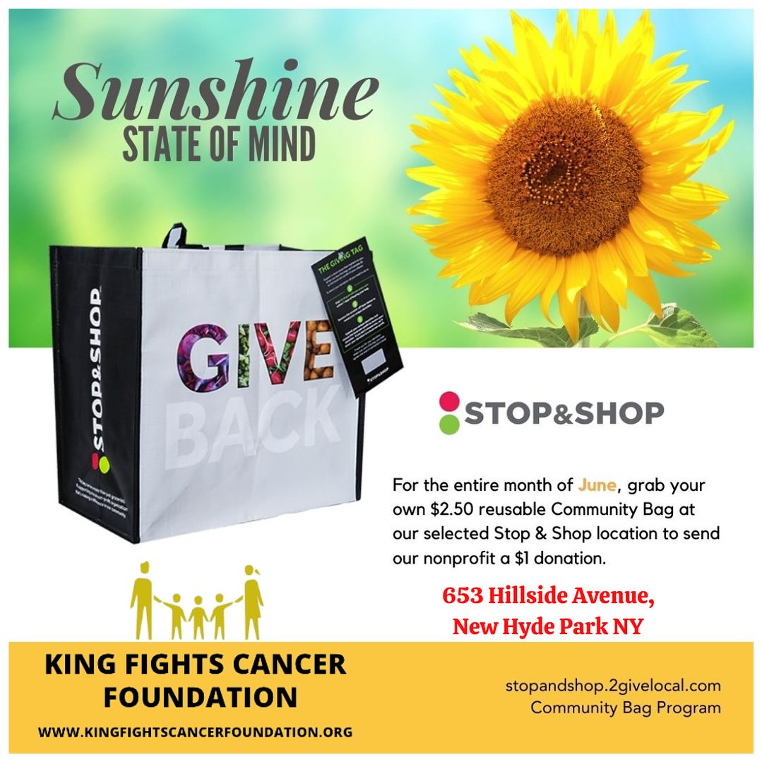 We’re excited to announce King Fights Cancer Foundation was selected to be the recipient of the Stop & Shop Community Bag Program! Through the month of June, @kingfightscancerfoundation will receive $1 for every $2.50 reusable bag purchased at @stopandshop location 653 Hillside Avenue, New Hyde Park NY. 🎗️💛✨
•
•
•
#Stopandshop #kingfightscancerfoundation #kfcf #nonprofit #communitybag #givelocal #support #ChildhoodCancer #togetherwearestronger