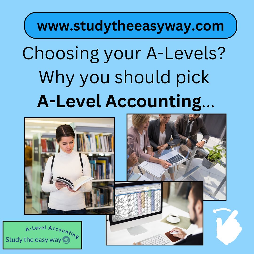 Have you just received your GCSE results? Congratulations on getting the grades you need to move onto A-Levels. Are you considering A-Level Accounting? Scroll through these slides to see some good reasons to choose this interesting subject… and find us at www.studytheeasyway.com to find out more about how we can help and support you as you set off on this exciting new academic journey ❤️