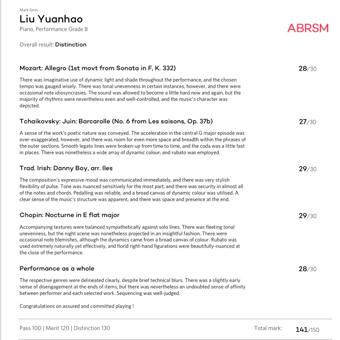 Congrats to my 11-year-old student for achieving a very high distinction for ABRSM Grade 8! 🤩🥳
Such a huge feat indeed!😎 Believe in yourself & you can do it!🙌
.
.
Want to achieve similar results? Book a class with me now!👉🏼
.
.
#abrsm #exam #piano #distinction #pianoclass #pianolesson #sg #perseverance #grade8 #goodjob #pianoteacher #privateclass #performance #sgmummy #sgmoms #sgkids #musicschool #music