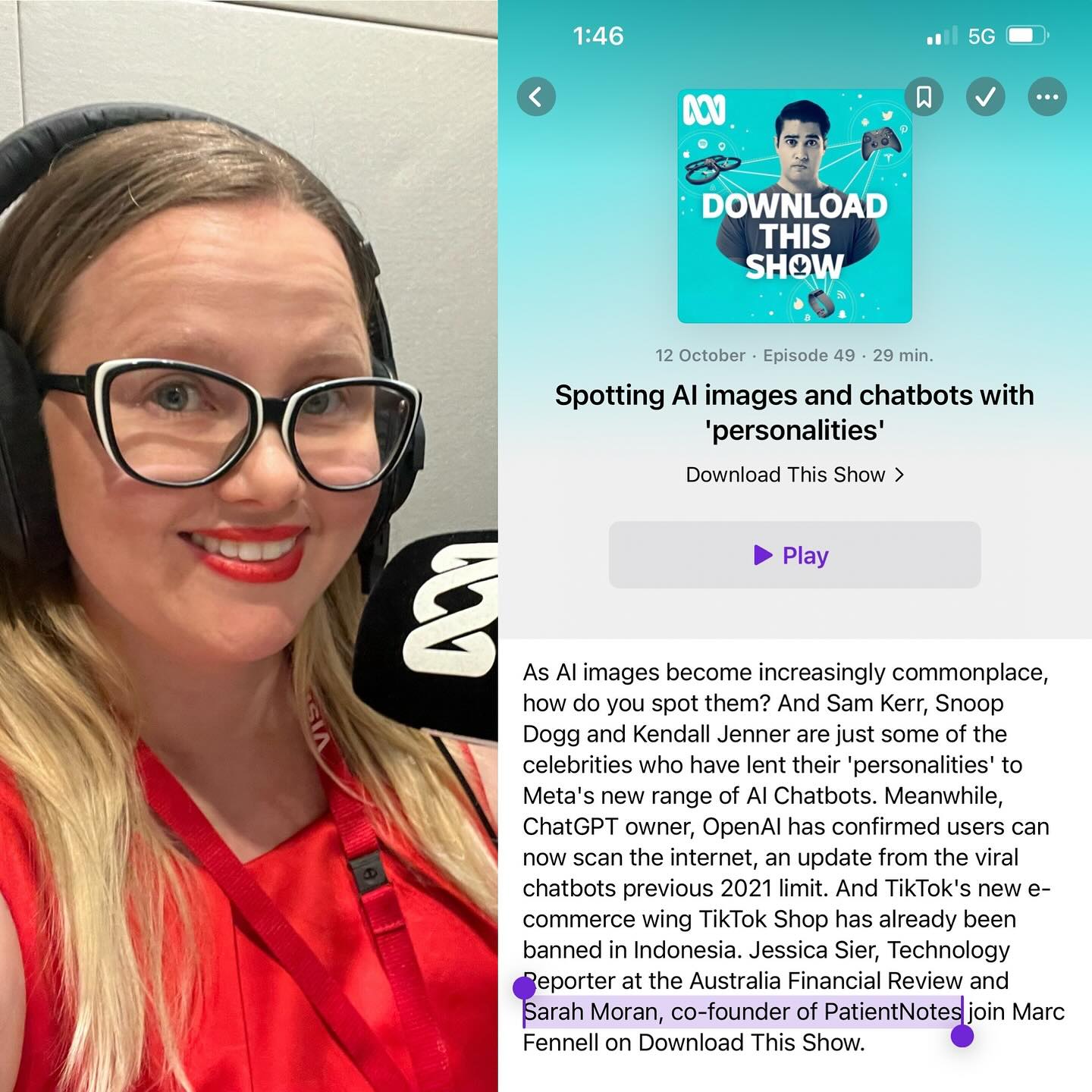 Loving the “new look” for me as cofounder of @patientnotesapp on this great ole podcast / @abcradionational classic! Talking A.I. with @marcfennell on #DownloadThisShow this week 🎧
