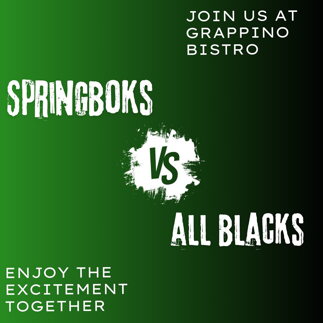 Join us tonight to watch the Springboks vs the All Blacks at Grappino Bistro 🏉