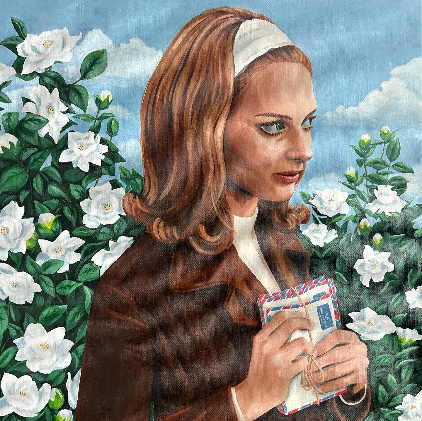 I meant to post this last saturday, which would have been mum’s 77th birthday, but it was just a bit too overwhelming. It’s been nearly two and half years since mum died but on days like these it’s still so heartbreaking and so hard to comprehend she’s not here anymore. I started painting again after she was gone and made this one of her at the beginning of last year. It’s based on a black and white photo of her when she was in her early twenties, I think around 1970. I added the love letters that dad had sent her from overseas when they were courting, which she kept all her life. I hope she would have liked it 💕
‘Love Letters’, acrylic on canvas, 40 x 50cm.