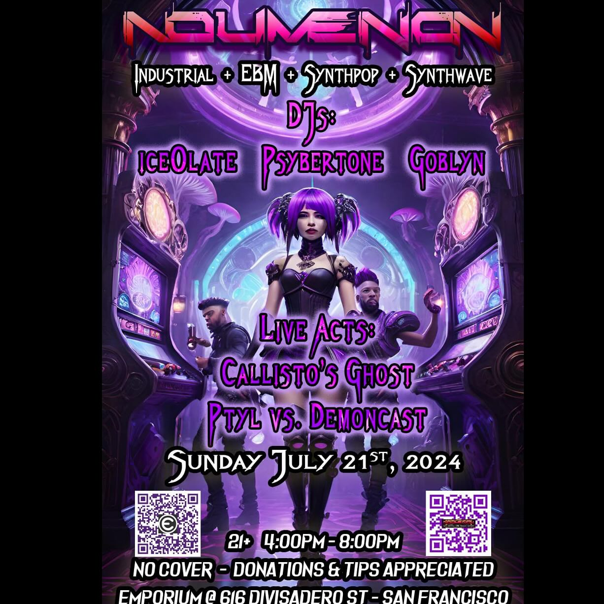 TOMORROW!
Come have a dance with me!
See some art!
Make new friends!
Play some arcade games!
NO COVER!!!
#sf #sanfrancisco #djs #club #goth #industrial #cyberpunk #dancing #bayarea #freeevent #free