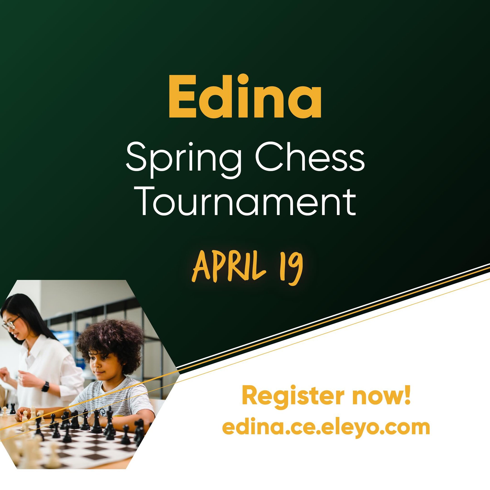 🚨Tournament alert!🚨
Our Edina Spring Chess Tournament with @edinacommunityed is THIS FRIDAY. It’s open to all @edinapublicschools students, K–12.
We currently have 46 competitors, and have room for more. Our tournament is open to all experience levels. You may even walk away with a trophy!
Visit https://edina.ce.eleyo.com/course/18944/youth-winter-spring-2024/non-school-day-spring-chess-tournament-gr-k-12 to enroll today and join the fun. Hope we see you on Friday!