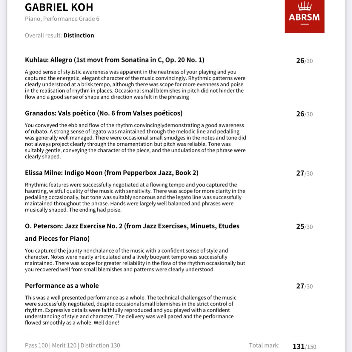 Saw the hard work that went into this 💪 A great way to start the year 2024, with many more distinctions to come! 👏
#abrsm #distinction #grade6 #exam #piano #pianoteacher #sg #pianoteachersg #hardwork #music #goodjob #performance #pianoclass