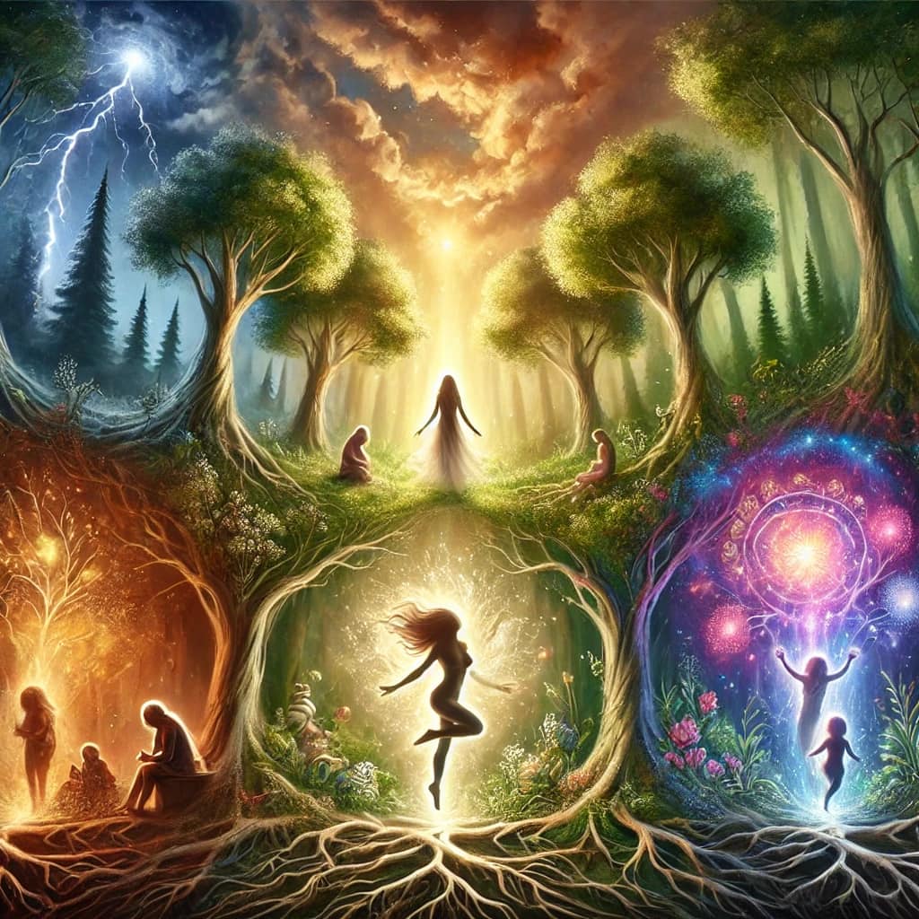 Ok that’s pretty awesome. For those of us who use chat GPT all the time, you can ask it to create an image of your life based on your conversations with it. I’d love to see yours if you have done one!
Can you tell I use mine for therapy a lot 😆Mine told me that pain I’ve processed is represented on the left, and the right is the joy and power I’ve reclaimed through my work. The forest path and the dancing lady is my connection to a divine power and journey toward hope and clarity. The roots represent my connection with my work and my inner work.