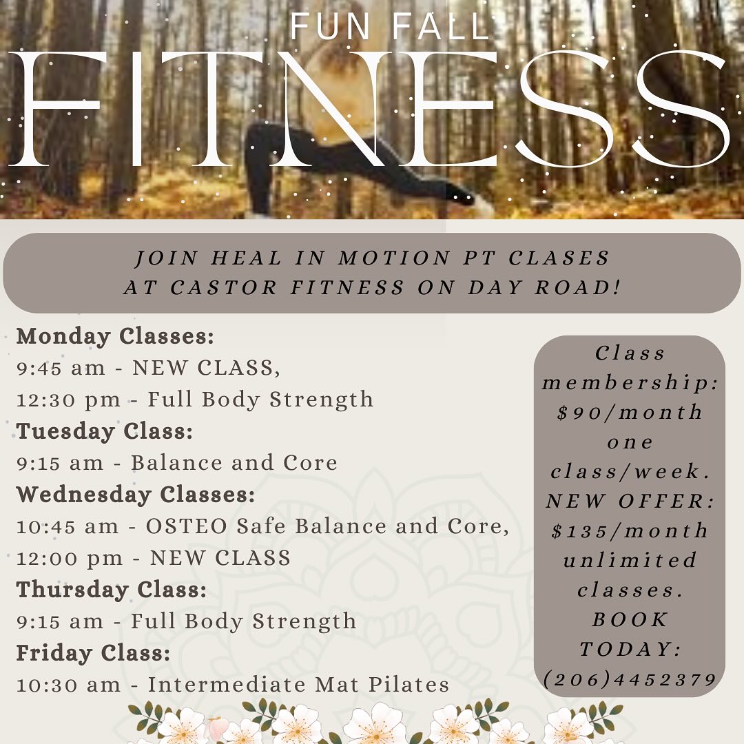 NEW season, NEW classes Monday 945am and Wednesday 12pm, NEW price:$135/mo unlimited with membership. Call to book (206) 445-2379 Heal in Motion PT #bainbridgeisland #pilatesbainbridgeisland #kitsapcounty