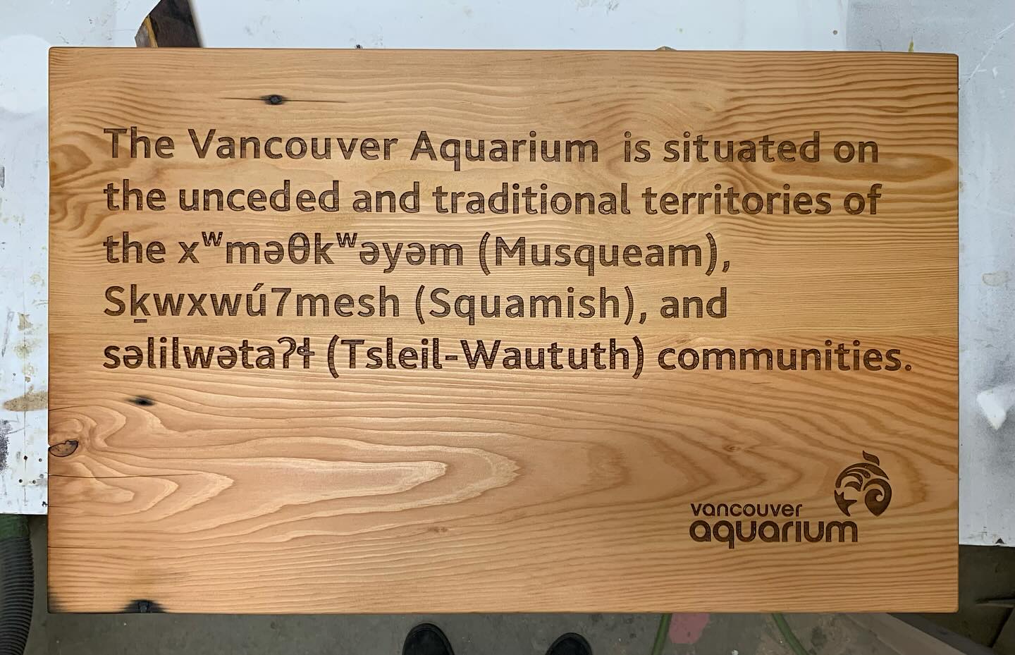 What a privilege to get to make this land acknowledgment plaque for @vanaqua last month. Made from reclaimed Douglas fir beams with text deep laser etched. Canāt wait to see it up. Thanks @dobocop for the opportunity!