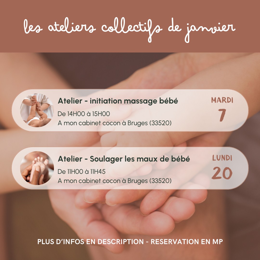 BIG NEWS 🫶
Je profite de cette belle période des fêtes de fin d'année 🎄 pour t'annoncer que je débute les ateliers collectifs à mon cabinet cocon à Bruges 🥰
Tu :
✨ es futur parent ou déjà parent
✨ aimerais passer un joli moment d'interaction avec ton bébé
✨ aimerais rencontrer d'autres parents
✨ habites aux alentours de Bordeaux
✨ apprendre à porter, masser, soulager les maux de ton bébé
Alors je serais ravie de t'accueillir, toi et/ou ton/ta partenaire, avec ton bébé, dans tes bras, ou encore niché au creux de ton ventre 😊 pour passer un merveilleux moment dans un de mes ateliers parents-enfants.
Plus d'infos en story à la une "actualités" & réservation en MP.
Priscille | Mama Nest
🌾 Doula et accompagnante parentale
🌸 Pour une maternité informée et une parentalité sereine