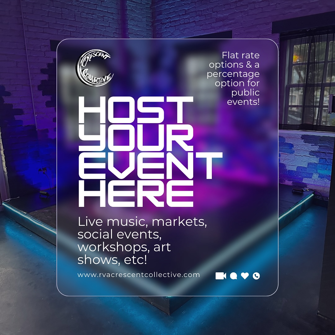Do you need a beautiful and safe space to host events? Look no further 💥 Crescent Collective is designed to visually stimulate while maintaining a safe and inviting environment for local creatives to host events for the community or for private parties!
All that is missing is you! We want to collaborate with more organizers to hold events for the community. Contact us with your event idea(s) and let’s work together! You can send us an email at info@rvacrescentcollective.com or through the contact form on our website.
.
.
.
#rva #richmondva #rvaevents #rvaeventspace #rvaeventplanner #rvaart #rvaartist #queerrva