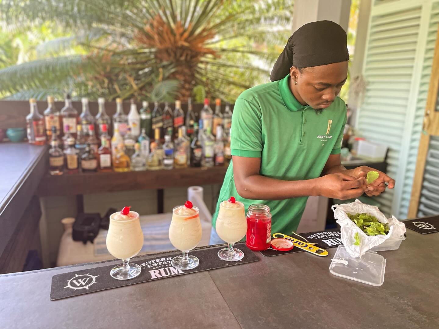 Hugh, our bartender in action creating a Pina Colada. Ice cold, refreshing … it’s an any time of day kinda drink … come on down to @portlouismarina and ask for your favourite cocktail.