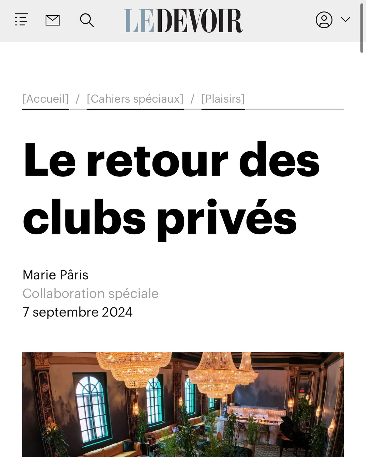 Nous sommes honorés de figurer dans les pages du Journal Le Devoir ! Découvrez l’article qui met en lumière notre club privé et les valeurs qui nous animent.
https://www.ledevoir.com/plaisirs/restaurants/819299/retour-clubs-prives