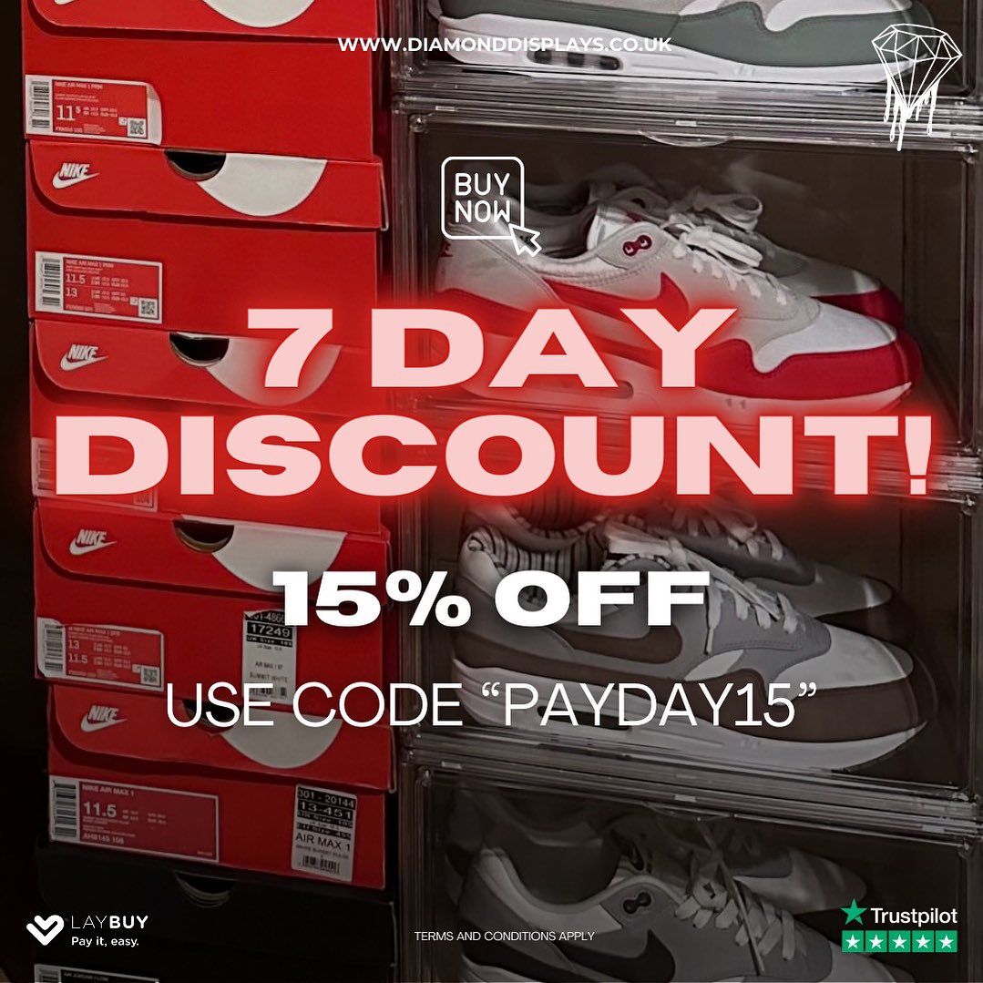why not treat yourself to 15% off use PAYDAY15 ๐๐ป๐
#hypebeastkicks #thesolesupplier #offspringhqcommunity #snkrskickcheck #sneakerhead #footlockereu #sneakerreel #trendingreels #reeltrending #reeltime #reelsinstagram #reelitfeelit #smallbusiness #reelgood #reelsinsta #explore #reelsdaily #reelsinsta #instareels #reelsviral #reelstrending #reelstrend #reeltrends #sneakerevent #shoestorage #insock #displayboxes #jordan1 #payday #discount