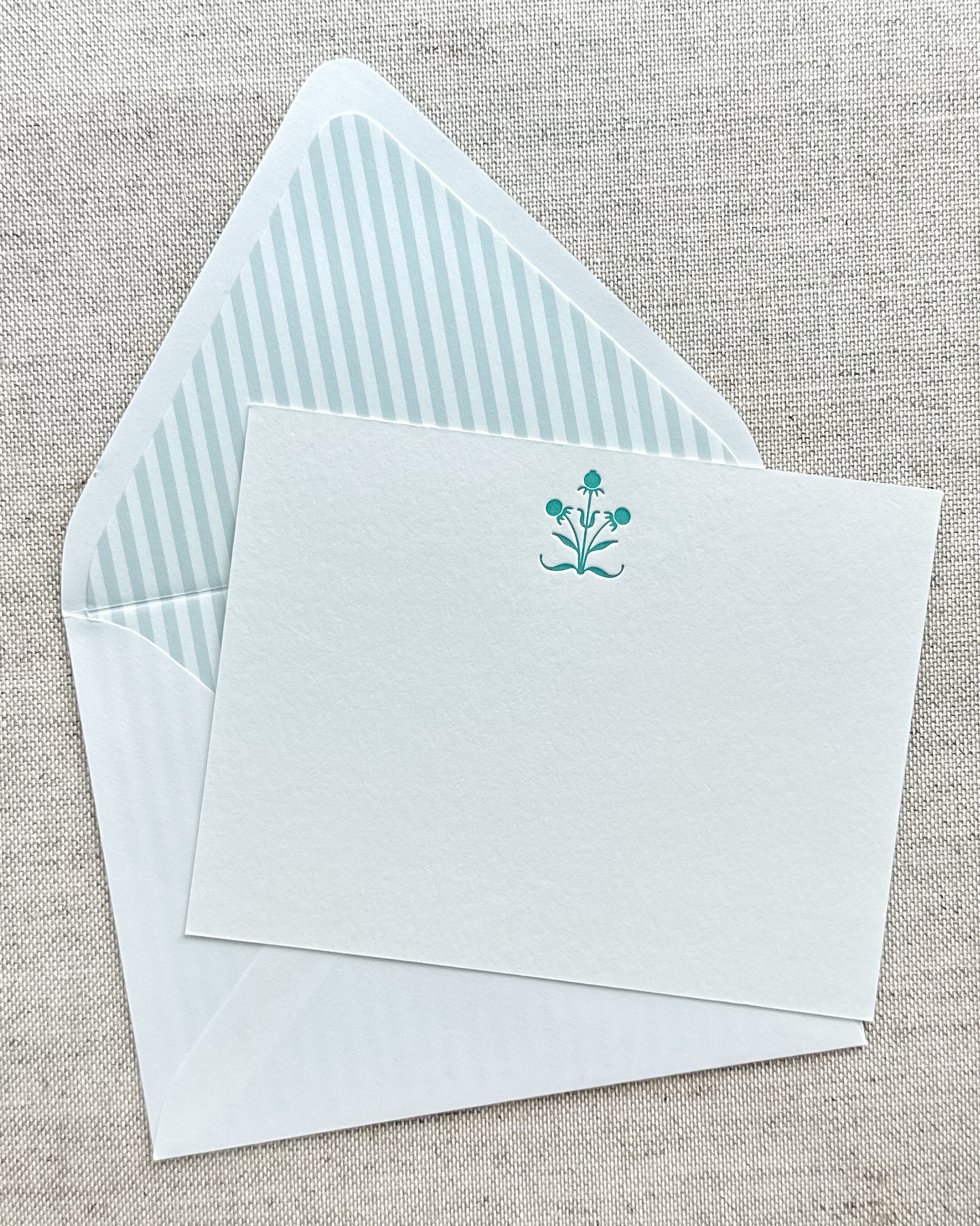 a personal fave — i love the bright turquoise paired with the soft stripe liner. head to my website to shop and browse more letterpress stationery sets! 💌
