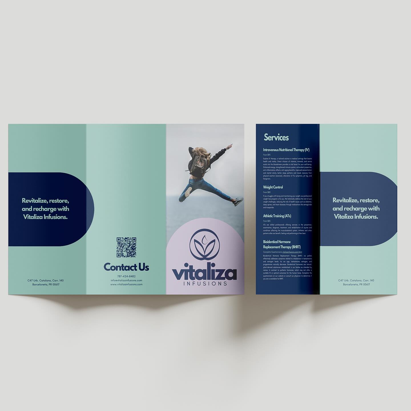 Services Overview Brochure for our favorite IV office, @vitalizainfusions 💧 Would you like to see more of our print designs?