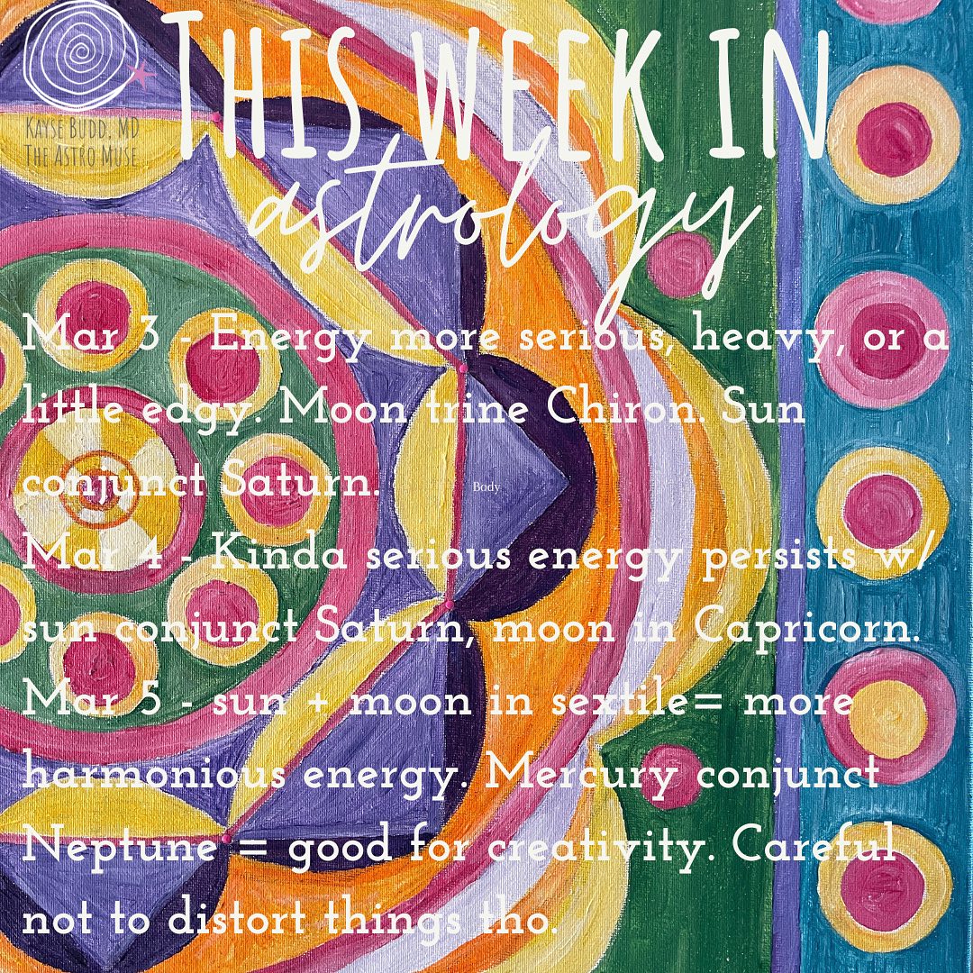 This Week’s Astro Outlook! ⚡️💜🌧🌈🍯
.
It’t Pisces Season!! ♓️
.
Featuring my newest mandala painting as the background for these slides! Painted during the recent Virgo full moon weekend. Love how it turned out. Was so fun to make!! 🪄✨
.
This is just a quick look at some of astro energies ahead. I was noticing the moon was trining Chiron and the north node earlier today, which may have stirred up some sensitive energy for some. So, I got inspired to make a post abt that and some other energies we might experience this week.
.
Anyone feel the energies I mentioned? How’s Pisces season so far? I normally love Pisces, but this and next years’ Pisces seasons may feel a little more serious than usual due to Saturn transiting Pisces. Good for creative projects tho!! And maybe dedicated spiritual practice, like yoga, meditation, tai chi, etc.
.
Say hi, ask questions, or share a comment below! 👇 Can you feel the Saturn vibes?
.
Makes the delicate Pisces energy a little more “real”! 🦋
.
#piscesseason #astrologyforecast #astrologyposts #chiron #saturn #mandalaart #acrylicpainting #mandalaartist 🎨