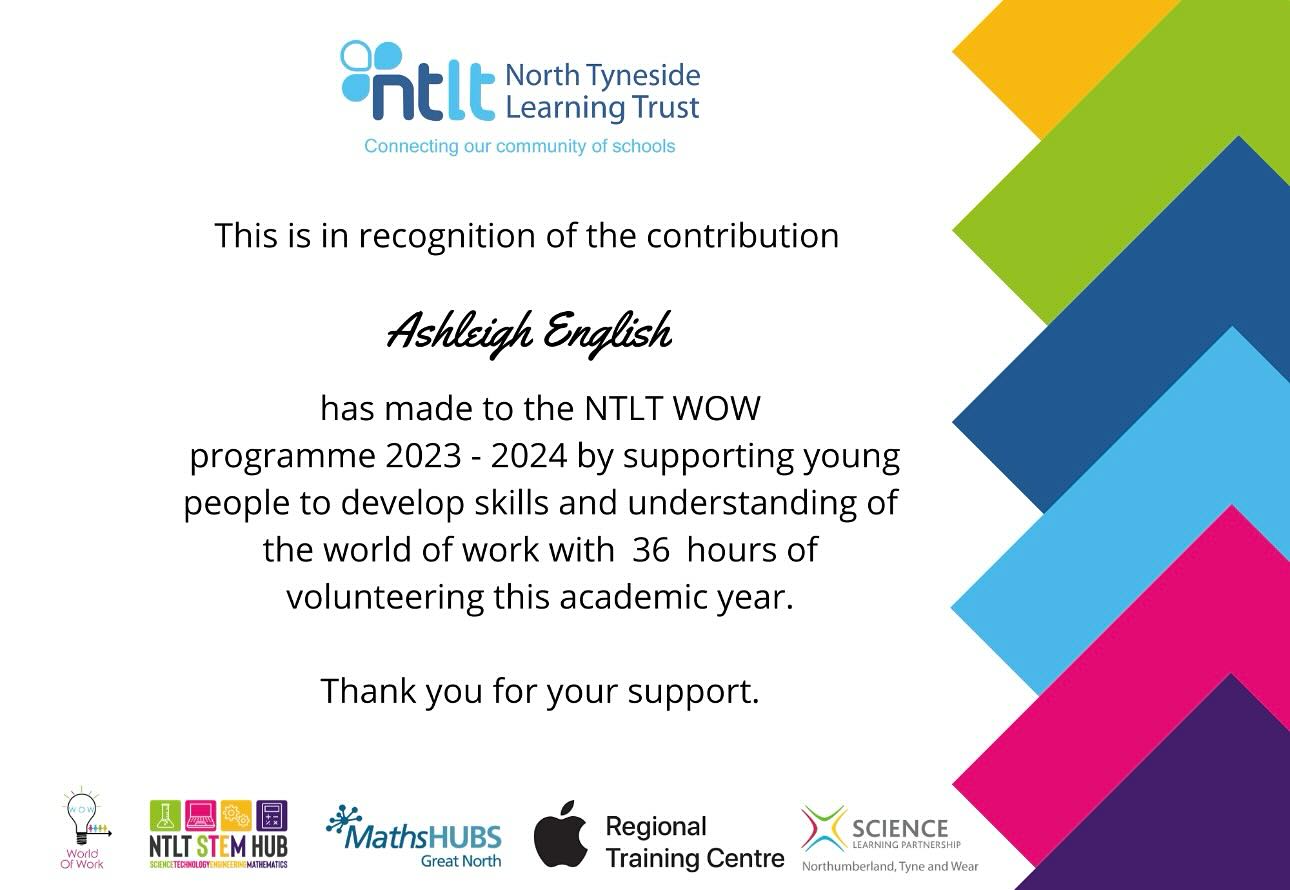 Well done WORR Ashleigh for volunteering to support the future workforces in our region 👩🏻🏭👨🏽🏭 Here’s what Ashleigh had to say about the great work she does for @ntlearningtrust
“I’m always happy to volunteer in schools to help educate children & young people about all of the amazing careers available in the North East 👩🏽🔬🧑🏼💻👨🏼🏭👨🏼🌾👨🏻🔧👷🏼♀️👩🚀💂♂️👩🏻🍳👨🏽🚒👩🏽🎨👮🏽♀️👩🏻✈️
I’m proud to share that I have volunteered 36 hours to #STEM workshops and delivering Mock Interviews this past academic year 📚
If you don’t already please consider giving up some of your time to help develop our future workforces.” 🌟 #STEM #Mockinterviews #Schoolsupport #Socialvalue #WORR