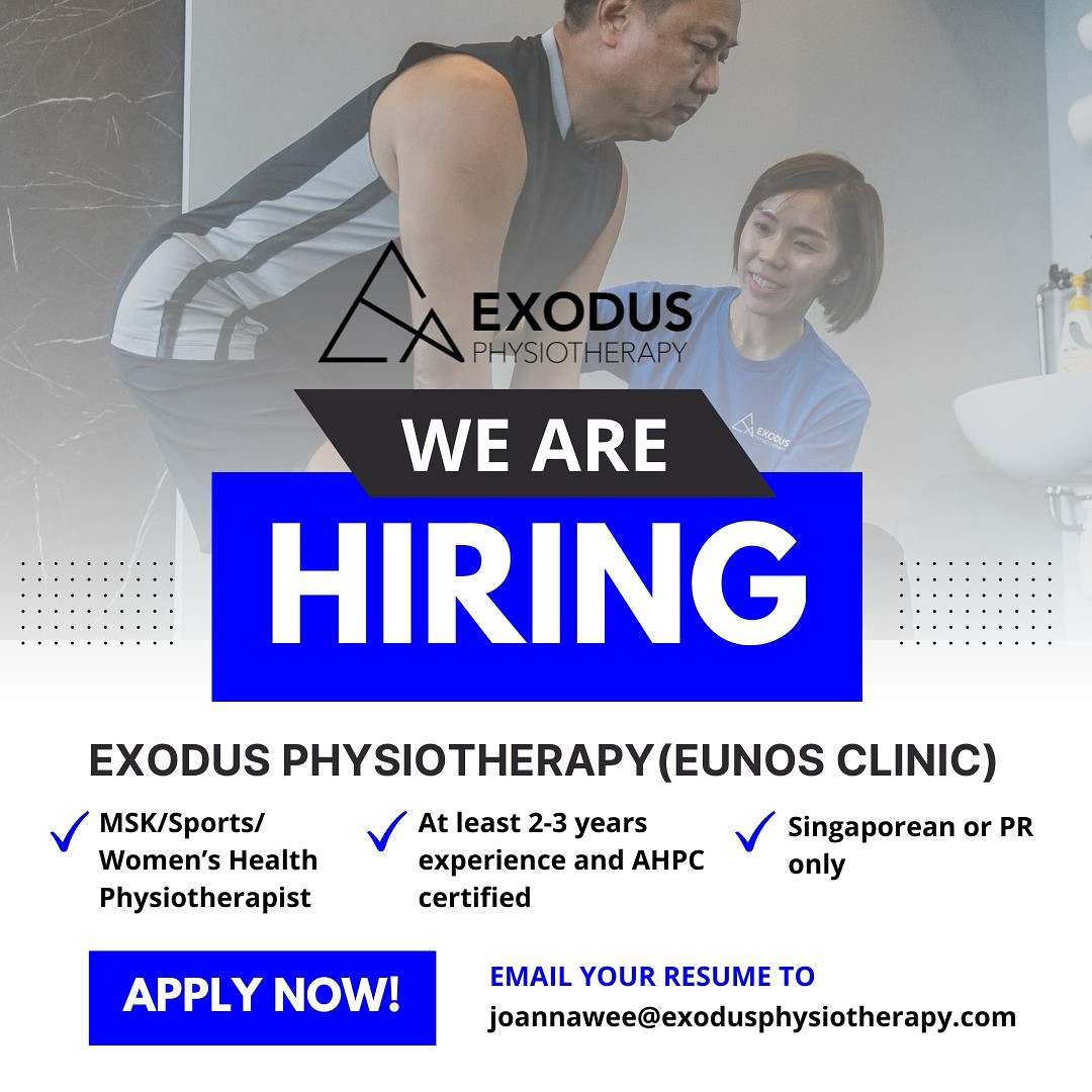 Do you feel that your goal as a Physio is to get your clients better than before they walked into the clinic and walk out of your clinic feeling stronger than ever? 💪 Contact us if wish to explore opportunities working with our cosy, dynamic team ◡̈
Know a budding Physiotherapist who may be interested to join our #TeamExodus @ Eunos Branch? Share this with your friends to contact us!
#betterthanbefore #strongerthanever #sgPhysio #eastPhysio