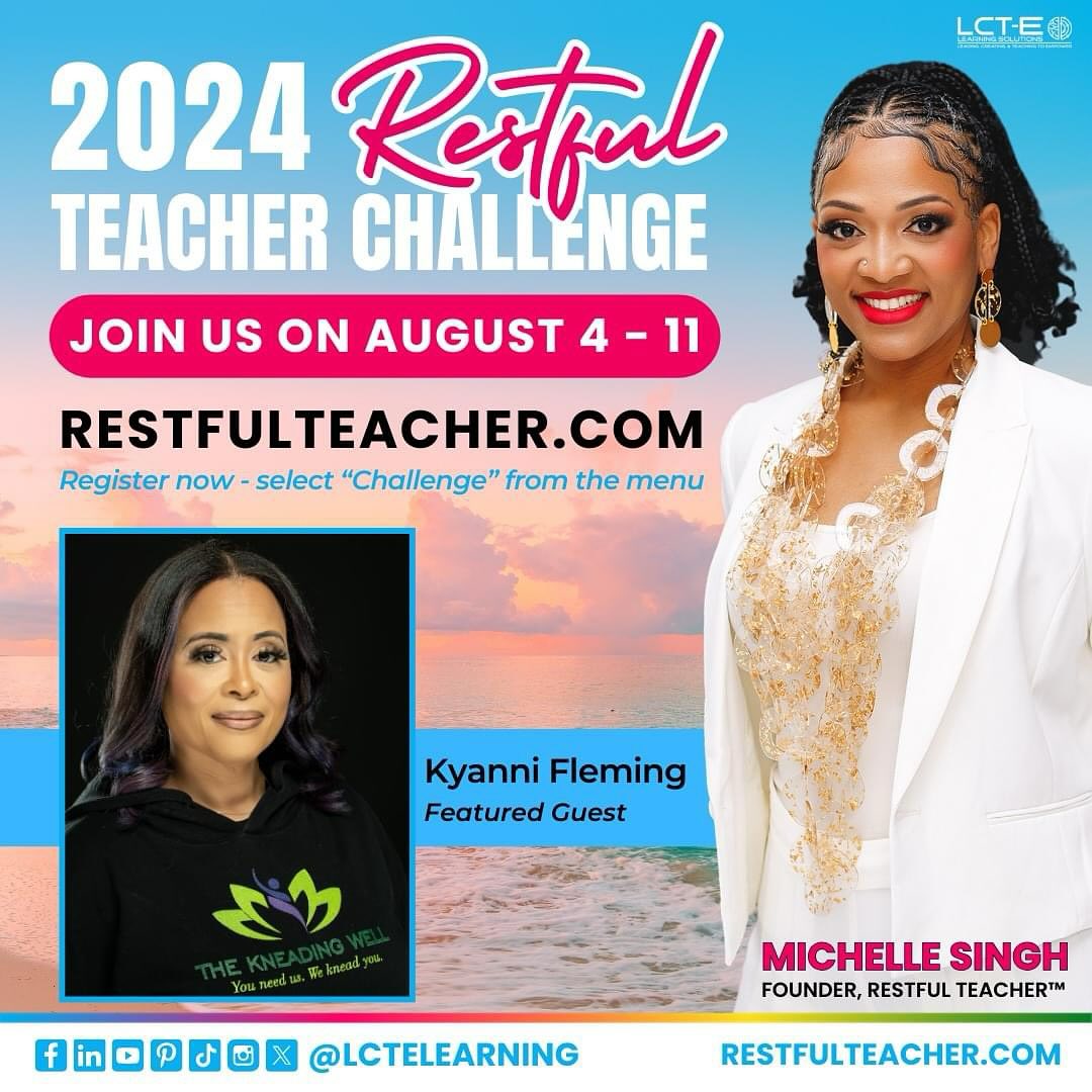 🙌🏽 REST IS BEST
::
I am honored to be invited back for the second year by the Restful Teacher™️ Community by LCT-E Learning Solutions to be a featured guest talking with Michelle Singh on the topic of Physical Rest.
I always enjoy the dialogue and sharing with educators the importance of taking care of themselves physically because they serve in such a mighty way…investing in our children and adult learners.
This whole week will be filled with esteemed guests sharing their experience in the other 6 areas of rest (mental, social, emotional, sensory, creative and spiritual).
I will be featured on Monday 8/5 at 7pm EST.
But in meantime, get some rest. It’s Sunday the perfect day for it.
::
#teacherschallenge
#restmore
#restisimportant
#restisproductive
#restisbest
#restisselflove