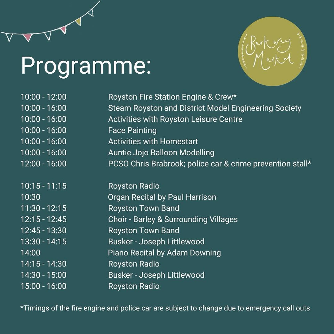 Drum roll please… We excited to share our programme that will entertain you throughout the day of our market - Saturday 11 May!
.
There’s something for everyone to enjoy, so make a note and pre book your tickets to ensure you don’t miss out on your chance to be entertained!
.
Book your tickets now https://www.barkwaymarket.org/event-details-registration/barkway-market-2024-1
.
#barkwaymarket #barkwayvillagemarket #familydayout #daysoutwiththekids #somethingforeveryone #familyfun #countryshow #countryevent #localentertainment