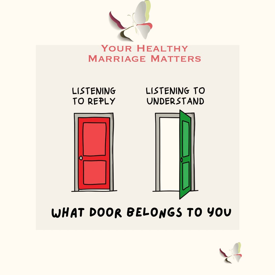 How are your listening skills? Make the choice to listen to hear and understand your spouse. This type of listening keeps the door open. #yhmm #beintentional #booktoday‼️