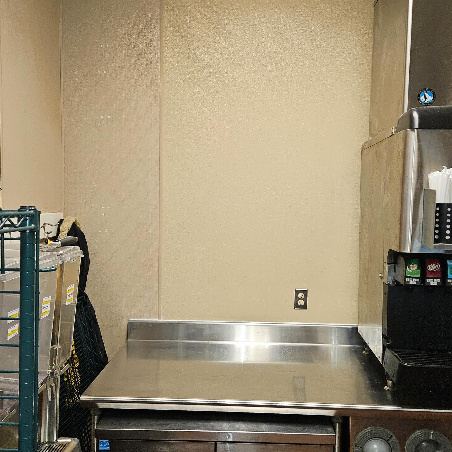 Wall mount shelving was overloaded (common occurrence) and fell from the wall. We were called in to repair the wall and install fresh FRP.
.
📍Holland, OH
.
#edenspropertyservices #hollandohio #restaurantmaintenance