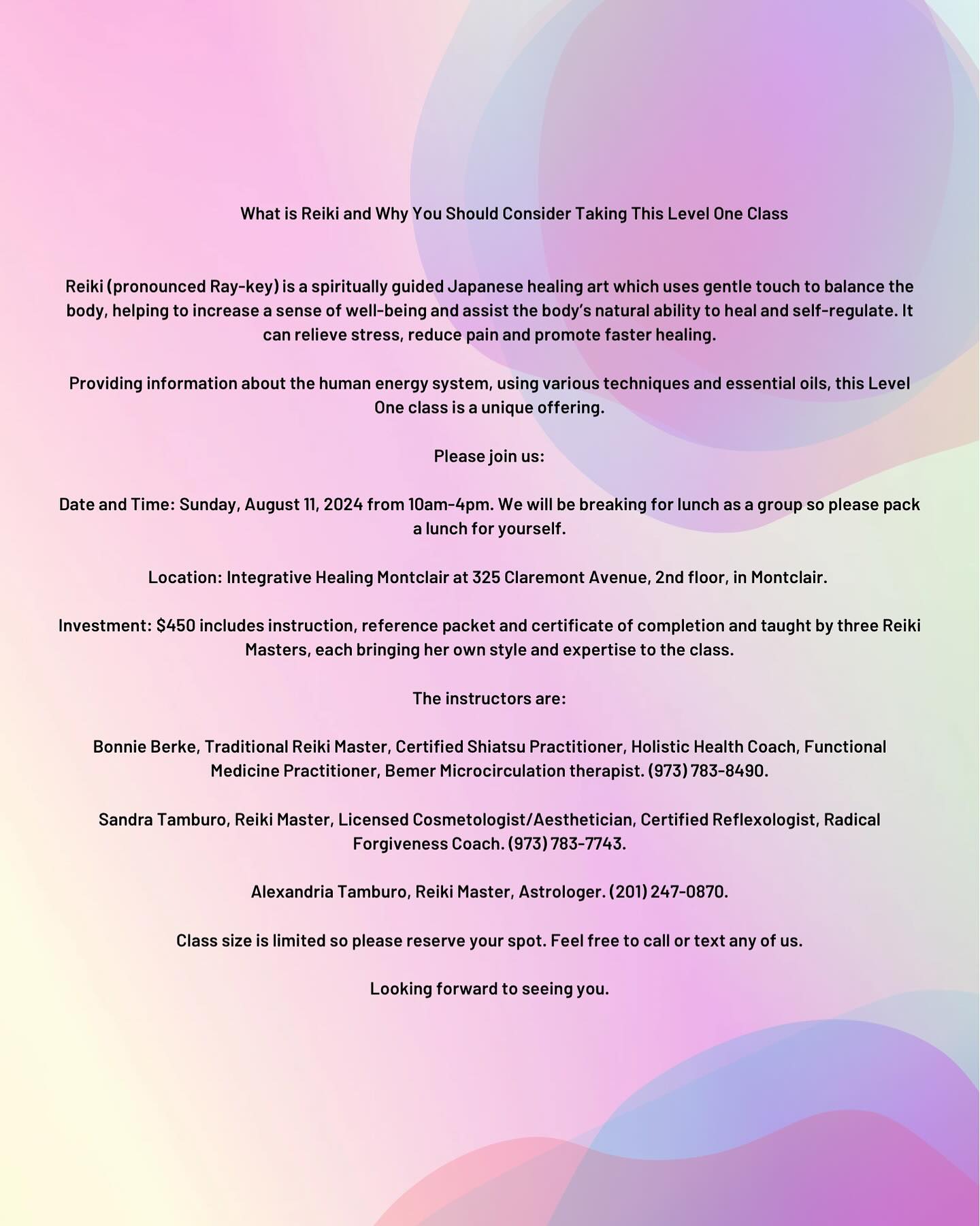 Reserve your spot now for the best Level One Reiki Class in Montclair.