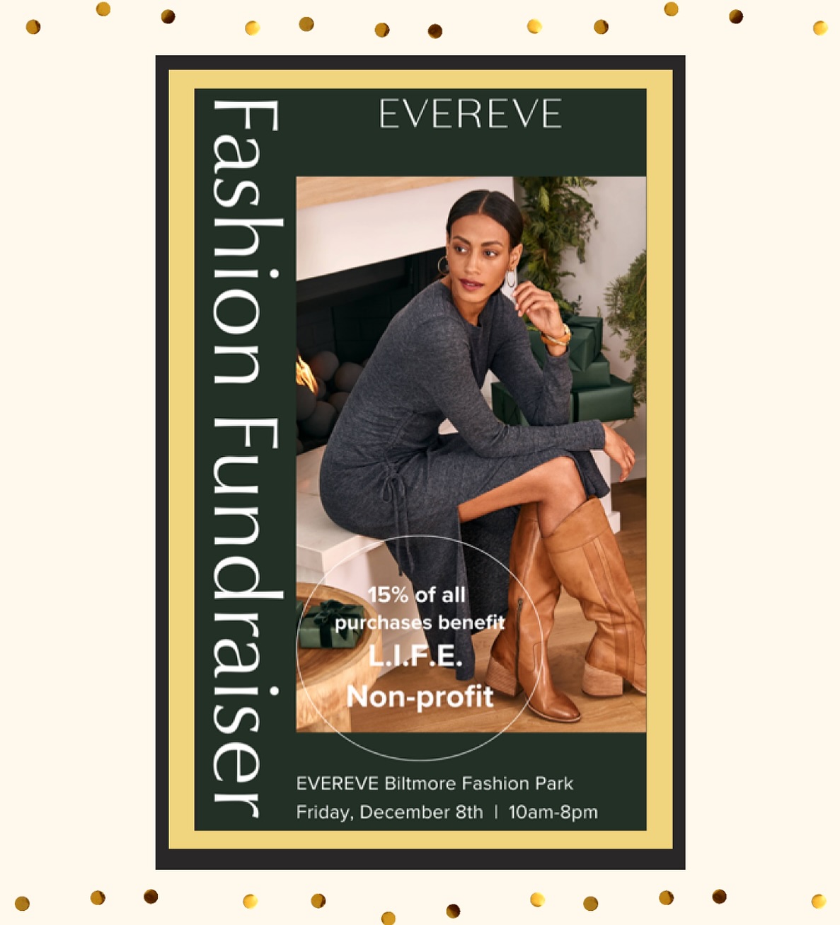 Join us this Friday at Evereve at the Biltmore for our holiday sip and shop! 🥂🛍️🎄
10am-8pm
15% of proceeds will be donated to L.I.F.E. 💜💛