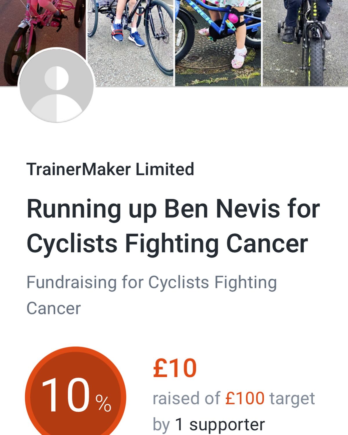 Hi All, Paul is running up Ben Nevis for the charity Cyclist’s Fighting Cancer. If you would like to donate any amount, please click on the link in the bio. Money buys bikes and adapted trikes to get kids fit through cancer rehab and put smiles on their faces. :-). #cycling #charity @cyclistsfightingcancer