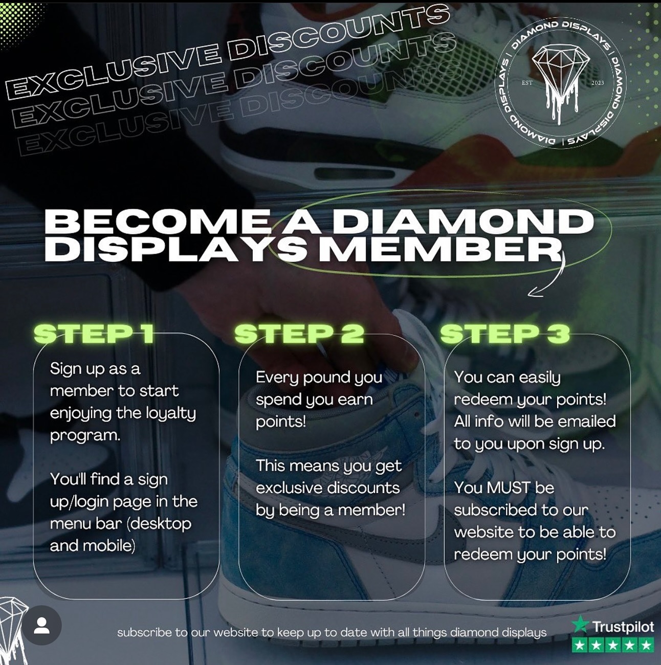 There’s loads of unclaimed loyalty points in the diamond display members accounts 👀 remember if you’re a member, log into your account and click loyalty points and use them before they expire. Some of you have over 1000 points 🤯
More points = more discounts 💎
#hypebeastkicks #thesolesupplier #offspringhqcommunity #snkrskickcheck #sneakerhead #footlockereu #sneakerreel #trendingreels #reeltrending #reeltime #reelsinstagram #reelitfeelit #smallbusiness #reelgood #reelsinsta #explore #reelsdaily #reelsinsta #instareels #reelsviral #reelstrending #reelstrend #reeltrends #sneakerevent #shoestorage #insock #displayboxes #jordan1