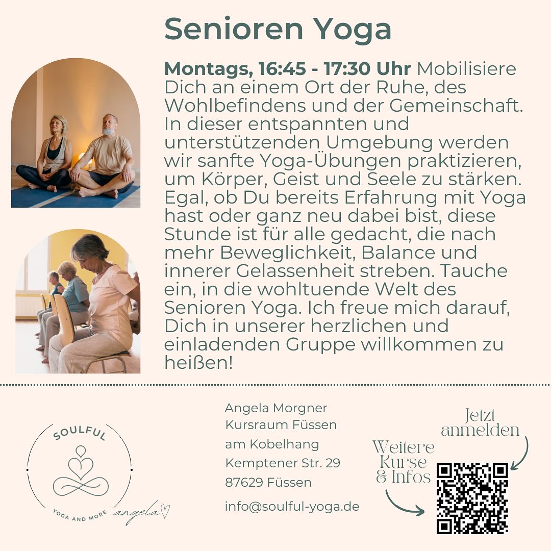 Starte mobilisiert und entspannt in die neue Woche. Steige für einen Moment aus dem Alltag aus und genieße Zeit für dich!
Die Einheiten sind für jeden, egal welche Erfahrung du mitbringst.
Komm gerne immer montags zu deinem Kurs im Kursraum am Kobelhang
Kemptener Straße 29
87629 Füssen
#yoga #yinyoga #therapy4you #yoganidra #entspannung #seniorenyoga #yogaliebe #füssen #allgäu