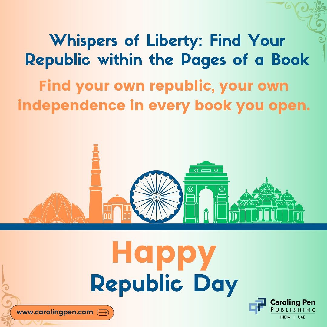 Commemorating Republic Day🇮🇳 from Caroling Pen Publishing 🖋️!
Today, we pay tribute to India’s vibrant culture and heritage, interlacing varied narratives of resilience and harmony.
Let’s persist in shaping a future driven by creativity, inclusiveness, and advancement. 🇮🇳✨
.
.
#republicday🇮🇳 #happyrepublicday #indianrepublicday #republicdayspecial #bookpublishing #authors #booksale #bookpublishers #bookpublishingcompany #carolingpenpublishing #carolingpen #carolingpenpublishers #indianpublishers #india #publishinghouse
.