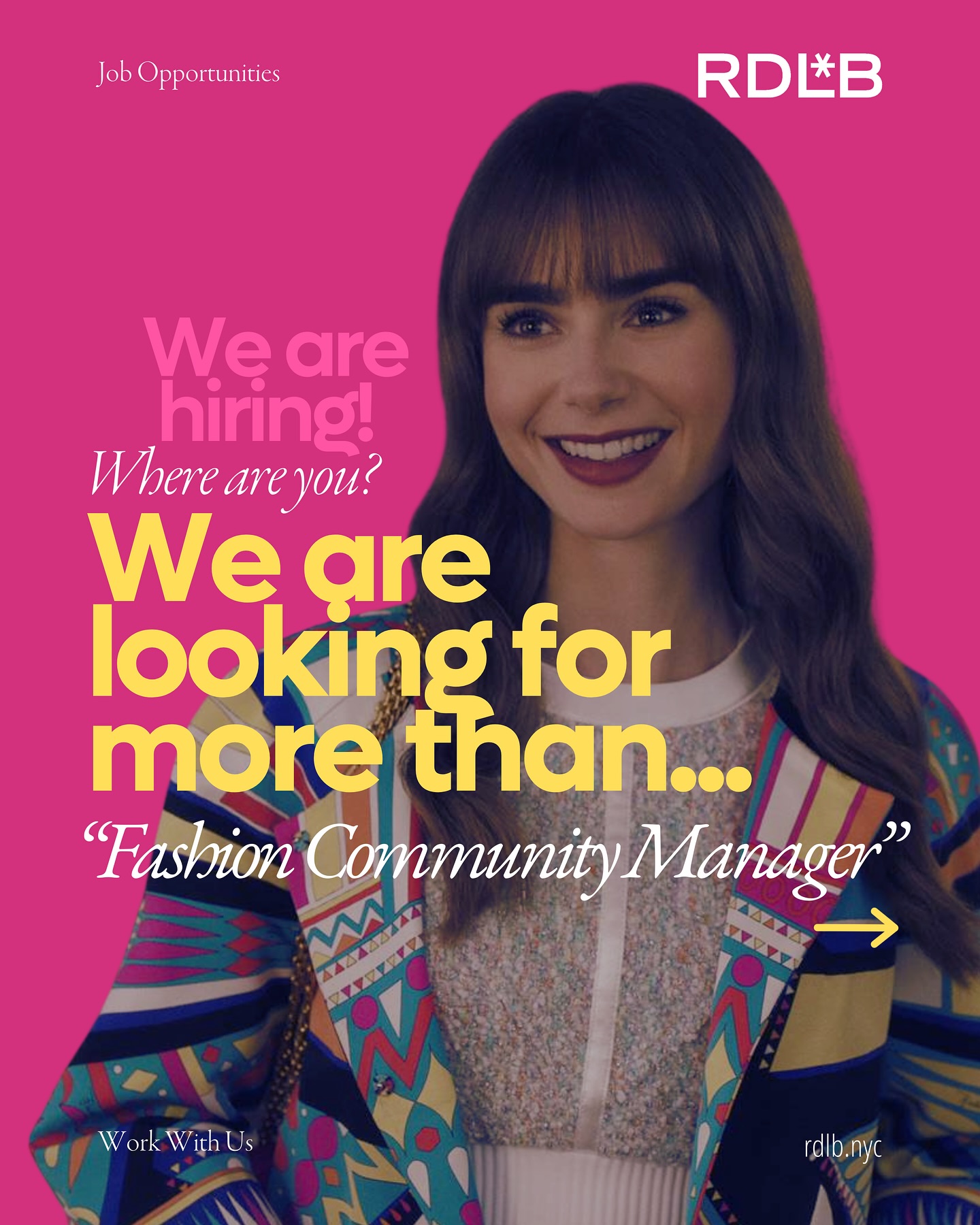 Are you passionate about fashion and adept at managing dynamic marketing operations? 
RDLB Agency is seeking a talented and driven Fashion Marketing and Operations Manager to elevate our fashion projects to new heights.
P.S. In this case, applicants must be based in Miami, Florida 🇺🇸
rdlb.nyc / Work with Us
link at @rdlb.agency
#RDLBAgency #JobOpportunities #PassionateTeam #FashionMarketing #Directoro #SocialMediaandEcommerceofFashionBrands #CreativeAgency #WorkWithUs #JoinRDLB