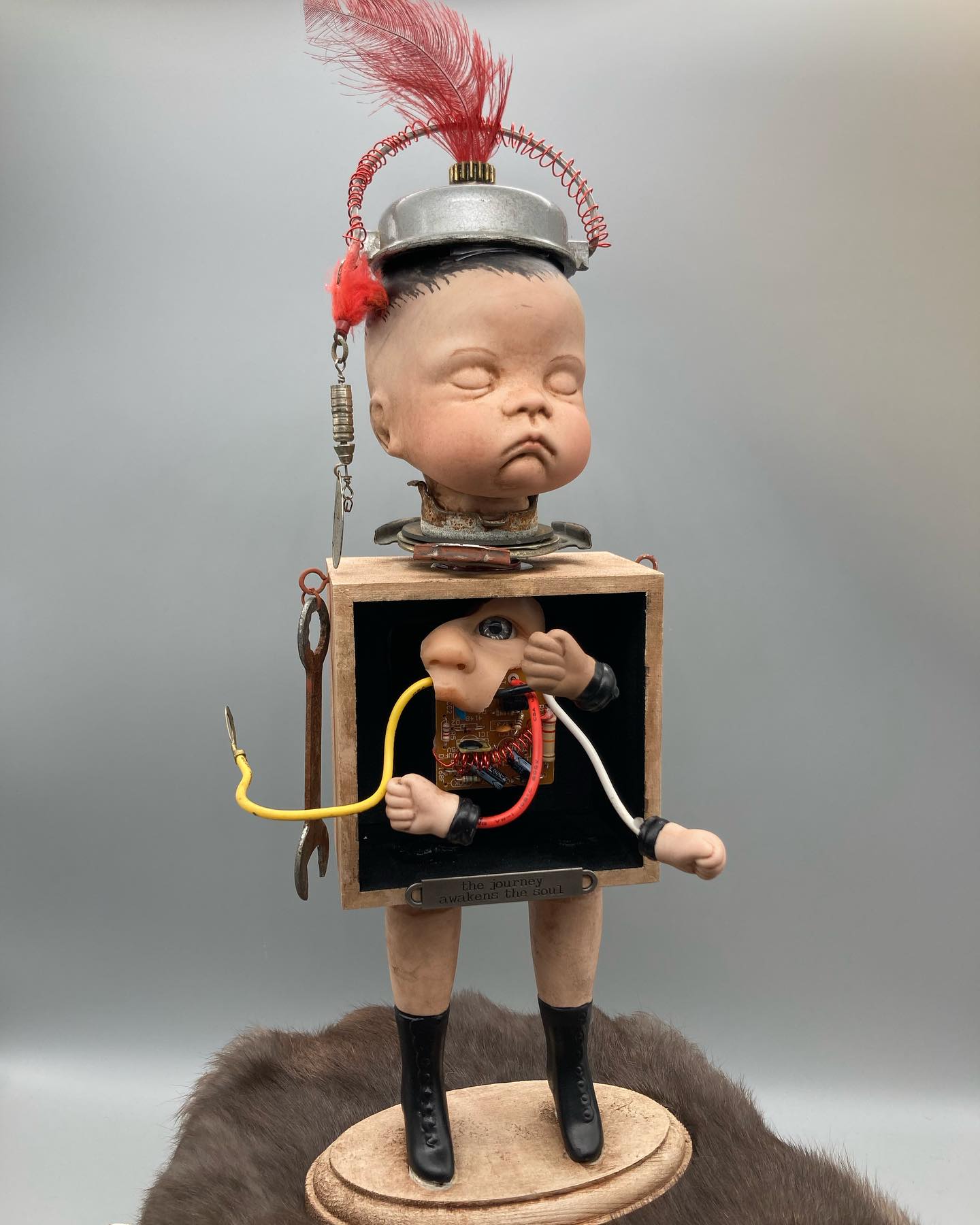 Another new assemblage piece going to a new home! “Flotsam” is *SOLD* but there’s a lot more of my new pieces you can find @grandleadermercantile in Everett and @redskygallery1 in Lake Forest Park. #assemblageart #assemblage #assemblageartist #foundobjects #foundobjectrobots #foubdobjectart #foundobjectsculpture #dollheads #creepydolls #crooksyceations