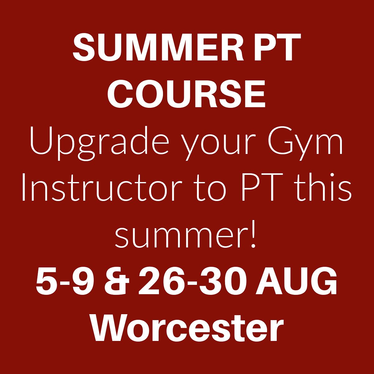 Due to popular request, a summer PT course will be run at Worcester University. It is open to new and existing students (not just Uni students). To book on or for more info, please see link in bio. #pt #worcester #personaltrainer