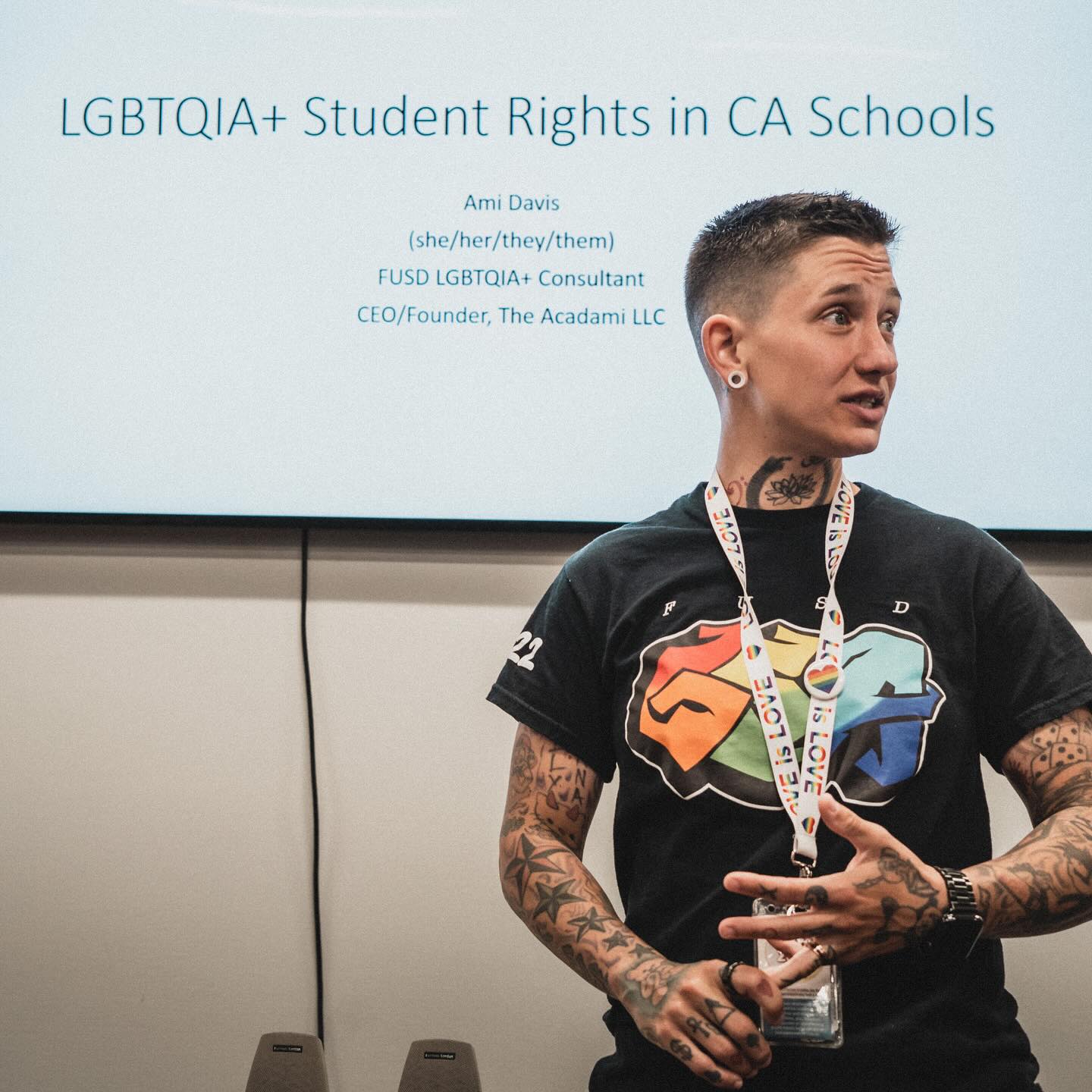 “Ami, what do you do?” Part 1
I specialize in LGBTQIA+ education…in many ways:
I train different entities about language, concepts, legislation, and sensitivity for professional engagement of LGBTQIA+ populations.
I do this for businesses, non profits, foster agencies, behavioral health, public health, schools, and law enforcement. Basically, anyone who is open to it and I specialize in working with conservative communities. Being from a small, conservative, desert town myself is a huge reason why this is where I’m confident serving.
I provide a mentoring program for LGBTQIA+ youth in middle and high school which is my favorite program to offer. My kiddos are so amazing and I learn so much from them. They make me so proud and my heart so full.
I also act as a consultant to school districts who are working towards equity and inclusion for their LGBTQIA+ students and families. This is a multi-year, top to bottom program that includes policy, procedure, professional development, and training for the community at large (ie parents) around serving LGBTQIA+ students and staff in inclusive, respectful professional, and compliant ways.
This program is one I am super proud of and is lasting. Through it, we get to create tangible hand books and guidance practices for the entire district, educate and empower all staff, and we’ve created entire committees to ensure district-wide communication and support for our GSA Clubs, Advisors, and Students.
I’ve been doing LGBTQIA+, Culture & Bias, DEIB work for about 16 years now all over the state of CA and for different agencies from domestic violence to drug prevention to social justice programs.
This work means so much to me for many reasons but for one, I grew up being told that I would be hated for who I am. I was told that I’d never find a steady career because of how I express.
To now be 6 years into my own company and doing this work that burns so passionately in my spirit, and to get to see the young lives that this work benefits first hand. Grateful is an understatement.
I am so appreciative of all of my supporters, community partners, and those brave enough to hire me lol I will not let you down.
- Mx Ami