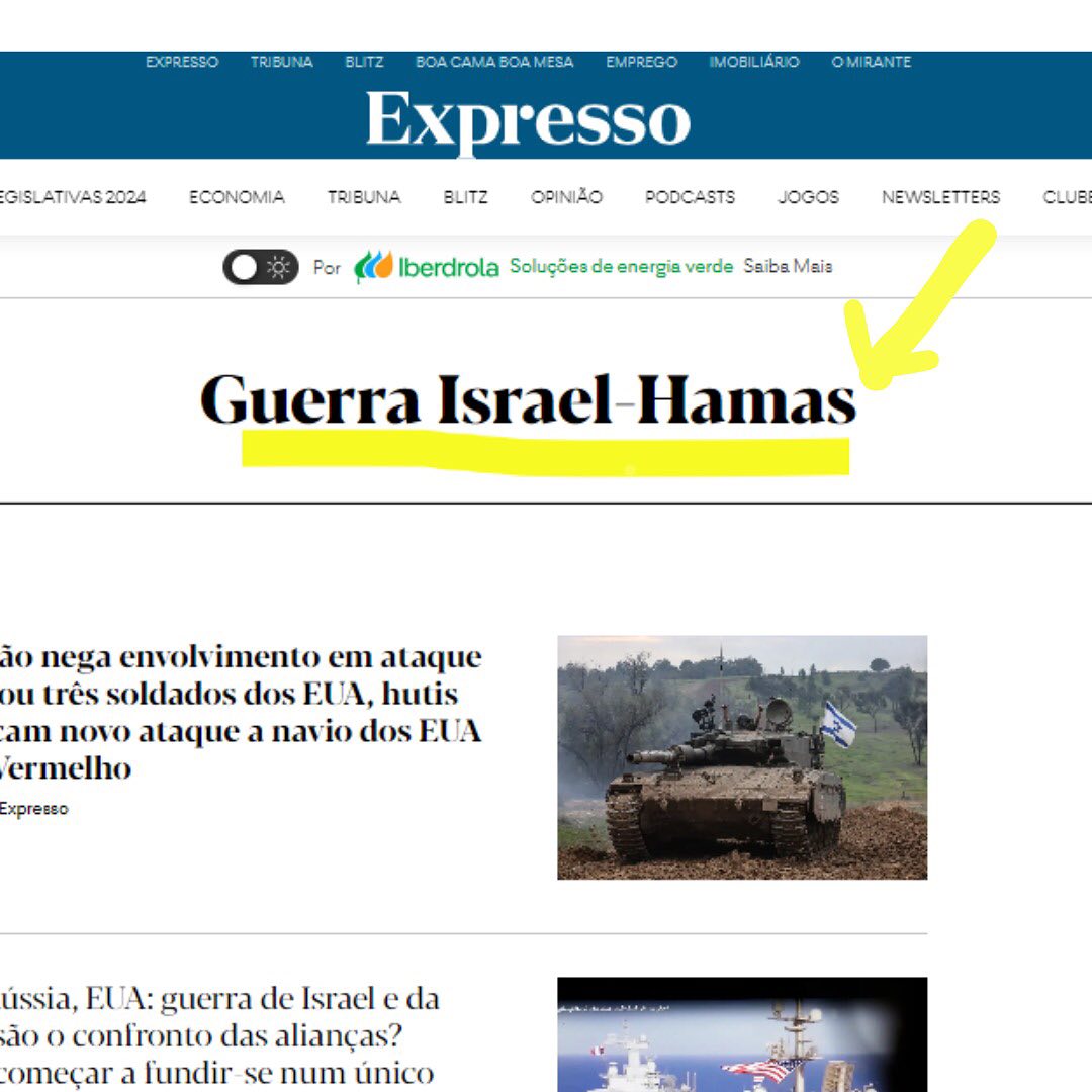 De conflito Israelo-palestiniano a Guerra Israel-Hamas.
Bravo! Aplaudo esta mudança, porque clarifica quem é que quer e faz a guerra. Quem ataca Israel não é o povo palestiniano, enquanto entidade que engloba todas as pessoas da Palestina. É um grupo extremista e terrorista que se chama Hamas.
Pequenas nuances que fazem tanta diferença.
Porque as palavras criam percepções, criam realidades. No jornalismo e nas nossas vidas.
#paz #palavras