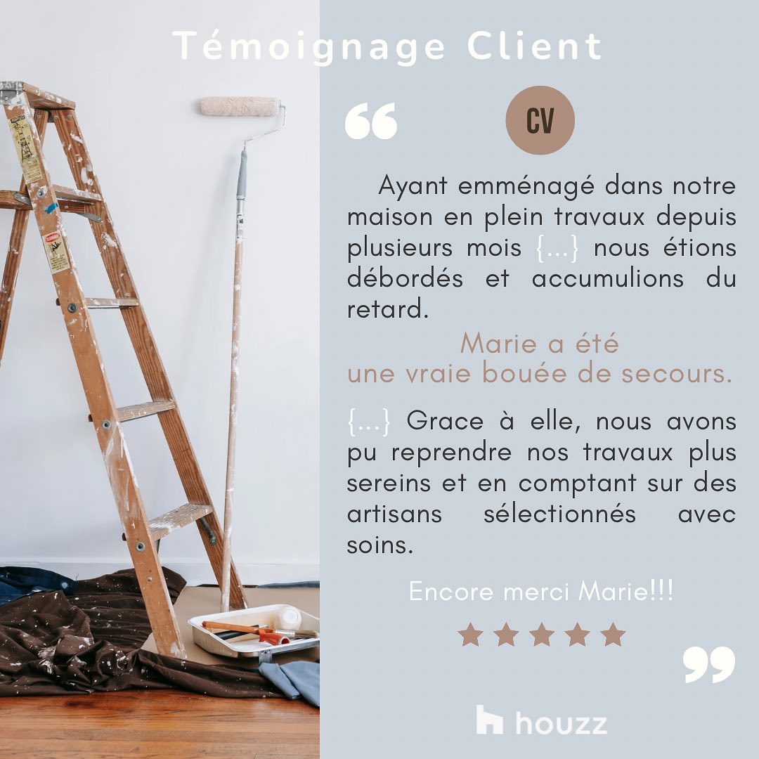 ✨C’était la reprise pour tout le monde, et la mienne a plutôt bien commencé!✨
Quoi de mieux pour booster mon énergie et repartir du bon pied pour les mois à venir?
Avoir des clients satisfaits!!!
Car au delà de m’épanouir pleinement dans mon activité, le but essentiel du travail que je fais est de répondre au mieux aux besoins de mes clients.
Le secret 🤔?
👉🏻 Une parfaite analyse de leur demande.
👉🏻 Une communication sans faille basée sur une confiance commune inébranlable.
👉🏻 Une sélection d’artisans de valeur, reconnus pour leur savoir faire et la qualité de leur travail.
Je remercie mes clients pour ce retour positif qui me permet de donner du sens à ce que je fais et d’avancer tous les jours sur le chemin que j’ai choisi 🙏🏼