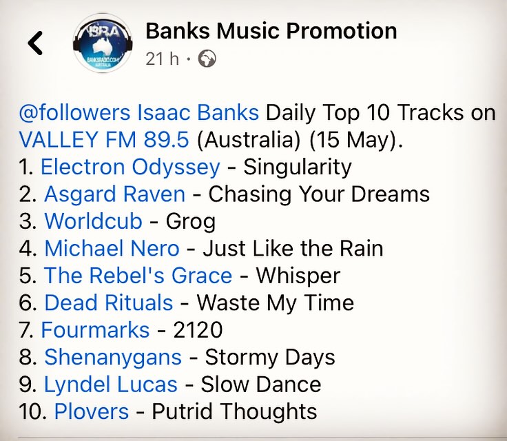 Amazed at reaching number 2 on the @valleyfm895 daily top 10 in Australia!! Thank you for your support! 🤘
#radio #radioshow #top10
#itsnevertoolate #veteran #newmusic #indierock #rock #recordingartist #recordingstudio #unsigned #unsignedartist #epiphone #fender #electricguitar #instagood #instapicoftheday #song #songwriter #originalmusic #guitaristsofinstagram #independentartist #rocknroll #freshfinds #britpop #britrock #SingerSongwriter #worldmusic #indieartist #musician