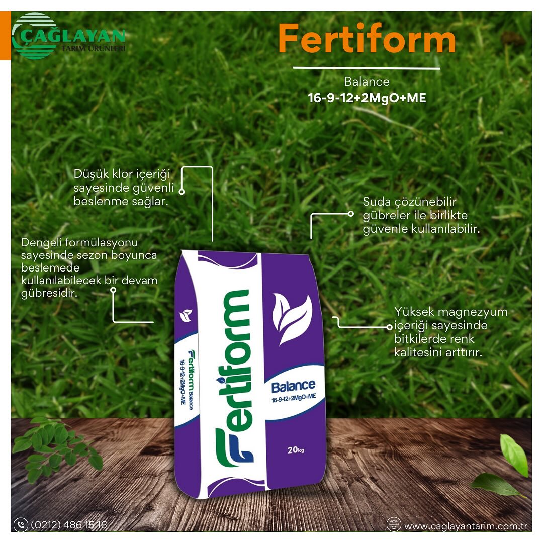 Fertiform Balance, çim ve bitkiler için dengeli besin içeriği sunan bir devam gübresidir. Makro besin elementlerini dengeli bir oranda içerir. Fertiform Balance, çim ve bitkilerin büyümesini destekler, kök gelişimini teşvik eder ve direncini artırır. Fertiform Balance ile verimliliğinizi en üst düzeye çıkarın!
#ÇağlayanTarım #TarımınGeleceği #SürdürülebilirTarım #DoğalGüç#Bahcenizinkahramani #caglayantarim #agricultural #tarimurunleri #gübre #tohum #devamgubresi #cimgubresi #cimgubreleri #beslenme
