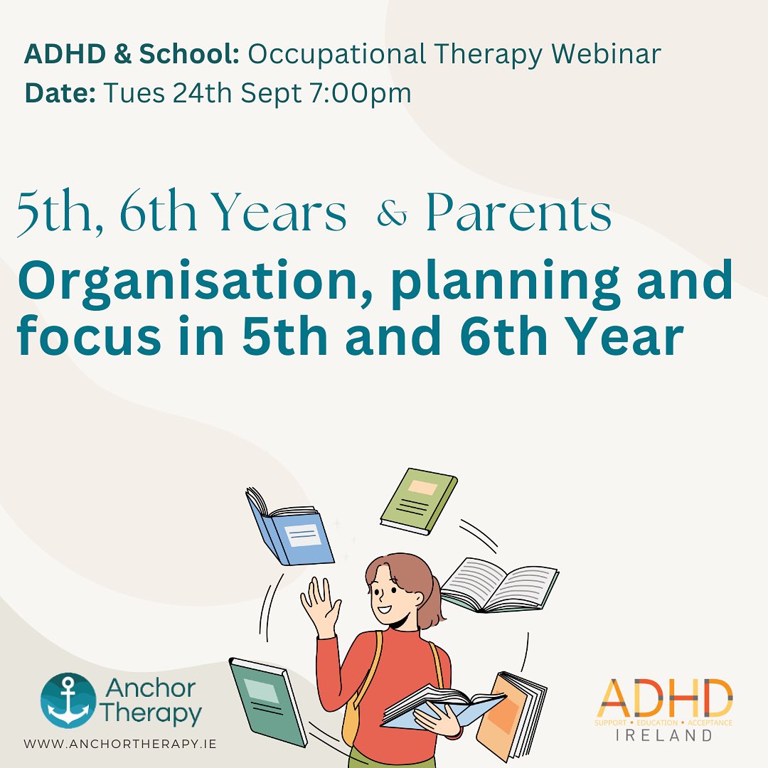 OT Webinar alert 🔔 Supporting you in 5th and 6th Year.
We’ll focus on:
- how to be more organised during your school day.
- how to pay attention and get the most out of your classes.
- how to remember what you need for class and for home.
- how to manage the changing demands within the school environment: noises, people, classes, corridors etc
- how to have a better morning and evening routine
We’re really looking forward to this one!
#adhd #occupationaltherapy #students #organisation #focus