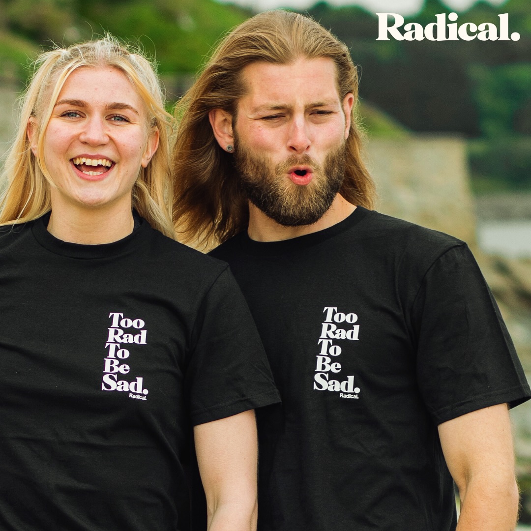 TOO RAD TO BE SAD isn’t suggesting that you are too cool or too rad and therefor you don’t feel sad, it’s all about putting a smile on yours or someone else’s face and uplifting everyones spirits.
This range is all about celebrating happiness.
#rideformentalhealth #radicalclothinguk #stayrad #mentalhealthawareness #raisingawareness #mentalhealth #rad #stayradical #radicalclothing #radicaltimes #happiness #clothing