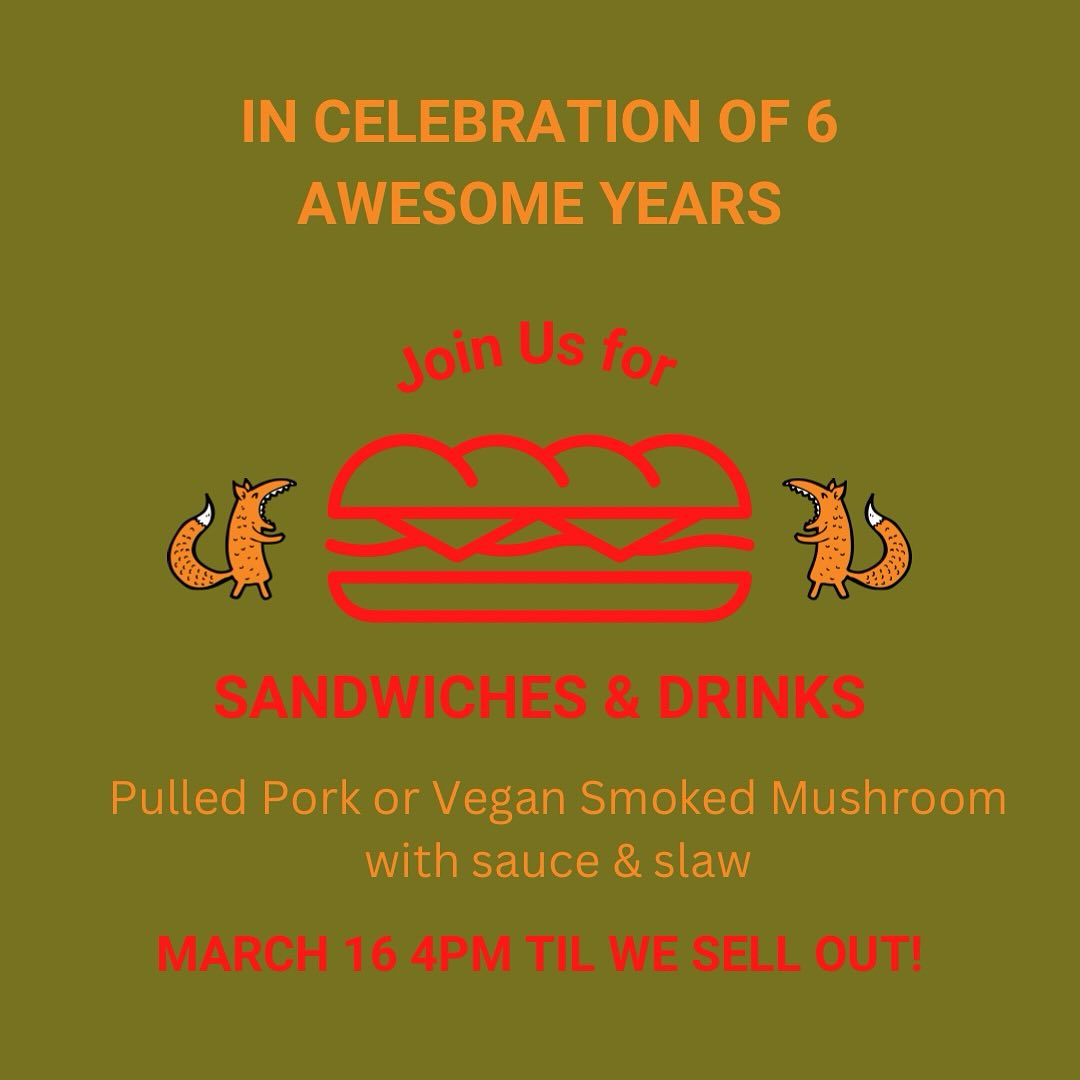 Happy Birthday HL! Join us tomorrow for delicious pulled pork or vegan smoked mushroom sammiches with slaw & sauce! Sandwiches begin at 4pm & run until we sell out!
Plus a special cocktail menu all weekend long & sweet Black Lab beer deals! 🎂 🎈