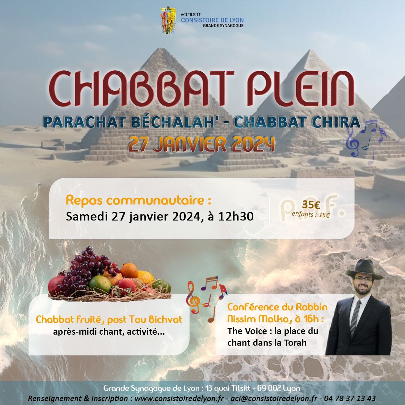 Et hop ! 4e annonce 📣
Envie de l’expérience d’un Chabbat authentique à Lyon ?
Rejoignez-nous pour notre Chabbat plein avec un repas communautaire, délicieux et traditionnel préparé par notre traiteur.
Nous célébrerons le Chabbat de la sortie d’Égypte, ce moment si important de l’histoire juive, avec des chants magnifiques et édifiants pour améliorer notre expérience spirituelle, des activités et une conférence de notre rabbin.
Nous vous proposons également une experience fruité, au lendemain de Tou Bichvat.
Venez nous rejoindre et ressentir la chaleur et la joie de notre communauté de la Grande Synagogue de Lyon ! Connectez-vous avec la communauté dans un environnement accueillant. Ne manquez pas cette expérience de Chabbat inoubliable à la Grande Synagogue de Lyon.
Inscription : https://www.consistoiredelyon.fr/product-page/chabbat-plein
Inscrivez-vous vite !! 🤩🤩🤩
#chabbat #communautejuive #chabbatchalom #chabbatplein #repascommunautaire #juif #juifs #judaïsme #grandesynagoguedelyon #acitilsitt