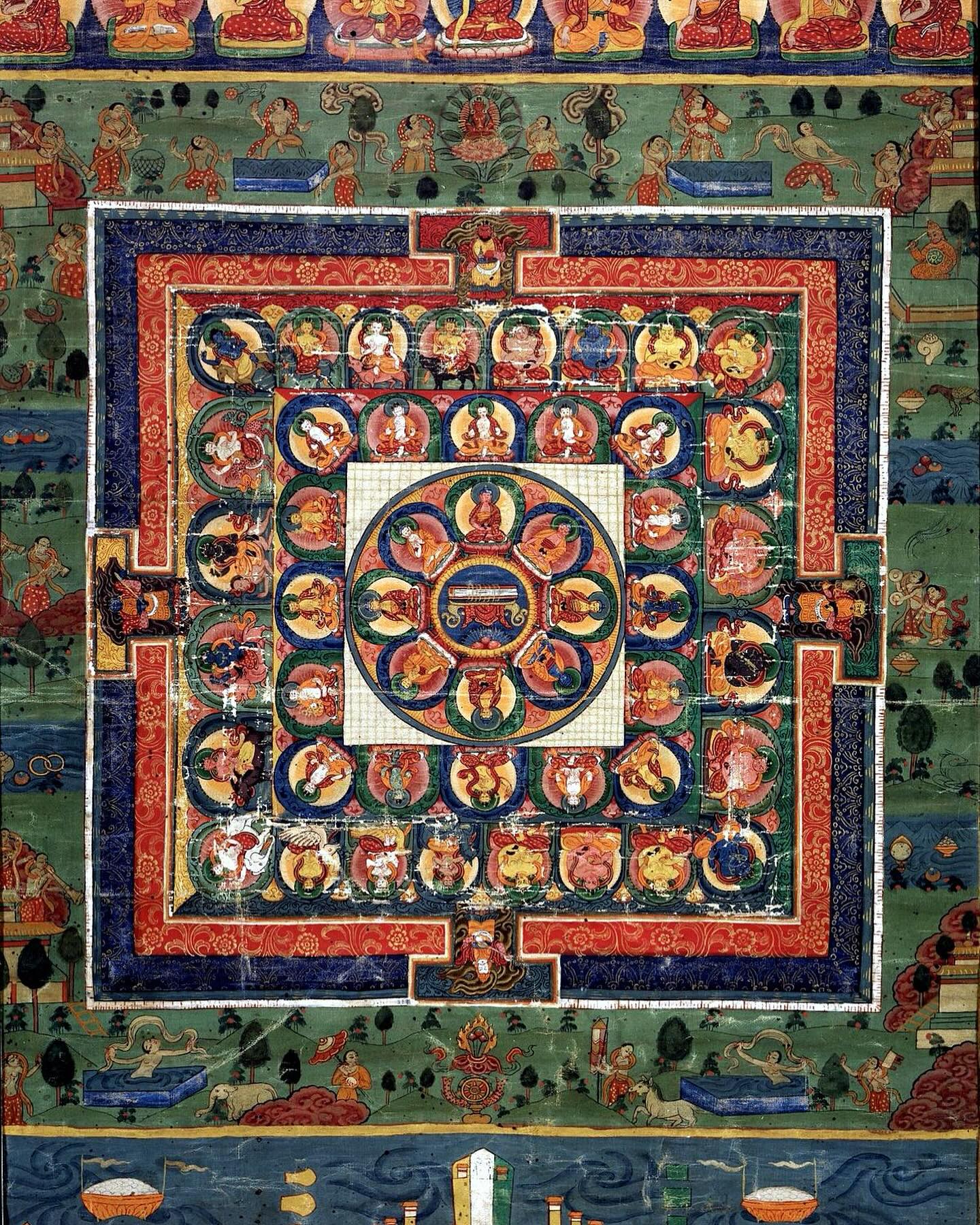 A Tibetan painting with a Prajñāpāramitā sūtra at the center of the mandala
Prajñāpāramitā
般若波羅蜜多
Perfection of Transcendent Wisdom
ཤེས་རབ་ཀྱི་ཕ་རོལ་ཏུ་ཕྱིན་པ་
.
.
.
.
.
#tibetanthangka#tibetanbuddhism#thangka##collectiveconsciousness#藏傳佛教#唐卡 #kalachakra#prajnaparamita#prajnaparamitasutra#onenessstudio#tibet#tibetanbuddhismsymbols